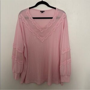 Torrid Plus Size 1X | 14/16 Waffle Knit V-Neck Long Sleeve Mesh Inset Sweatshirt